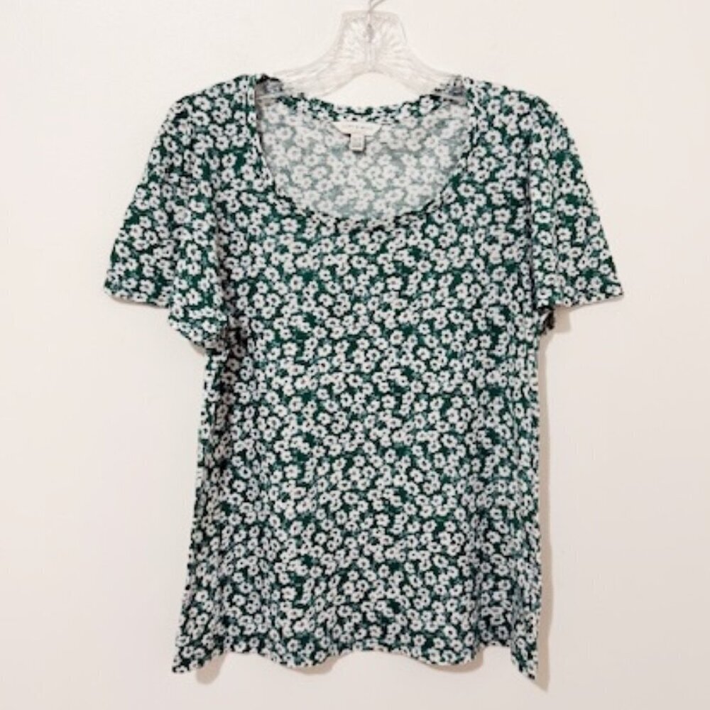 Lucky Brand Green White Floral Print Short Sleeve T-Shirt Top Women's Size XS